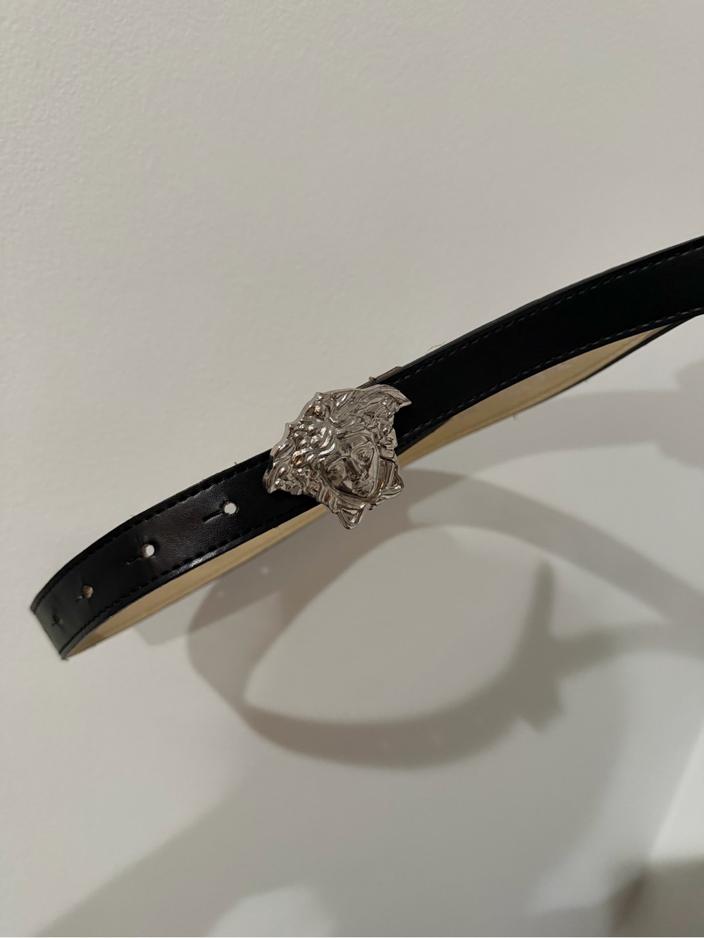 Versace Black Kids Leather Belt with Silver Medusa Buckle